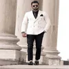 2-częściowy (biały płaszcz + czarny spodnie) Ślub Smokciany Party Fit Formalne Business Double Breasted Men Suitts Pearted Lapel Blazer Garnitur
