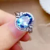 Designer di lusso in argento 925 con topazio scintillante Anello di fidanzamento elegante ovale con grandi gioielli in pietra per le donne Ragazze Taglia 6 7 8 9 10