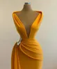 Orange Mermaid Prom Dresses Deep V Neck Satin Sexy Evening Dress Cheap Cocktail Party Sweep Train Formal Occasion Wear