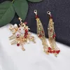 Golden Imitation Pearl Rhinestone Butterfly Shape Hair Ornament Headdress Tassel Set for Bridal Wedding Gift