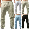 Men's Pants 2021 Male Cotton Linen Joggers Black Harajuku Fitness Lace Up Solid Trousers Summer Streetwear Clothes Fashion1