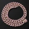13mm Iced Pink and rose gold cuban Link Chain Choker Necklace Gold Cuban Link Gold Silver Cubic Zirconia Jewelry212K