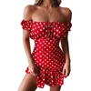 vestido de bolinhas strapless