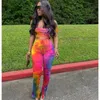 Plus storlek 2xl Summer Women Trendy Tie Dye Two Piece Set Designer Outfits Sexig ärmlös Slip Tank Top Crop Top Stack Leggings Boot Cut 3555