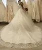 Abiti da sposa in pizzo a maniche lunghe africane con appliques gioiello collo corunco ​​ferro treno tulle spiaggia abiti da sposa da sposa vestiios de novia