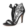 Sandales cristal étincelant chaîne ruban cravate dame talon haut Satin robe de soirée chaussures mode fête mariage Nigh Club balle pompes1