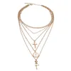 Multilayers Gold Chain met Cross Rose Flower Coin Hanger Ketting Boheemse Sieraden Voor Vrouwen Love Gift