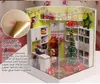 Christmas mini dollhouse with dust cover light books wooden miniatures figures diy doll house kits toys mainan rumah boneka Y200419034337