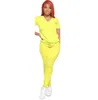 Dames geplooDed Sportwear Twee-delige pak V-hals T-shirt Lange broek Outfits Mode Korte mouw Panty Panty Truurer Plus size dames Casual slijtage