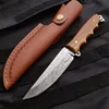 Ny ankomstöverlevnad Rak kniv 7Cr17Mov Laser Mönster Drop Point Blade Full Tang Rosewood Handle Hunting Knives With Leather Mante