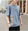 رجل نصف الأكمام t-shirt الصيف الأزياء النسخة الكورية قصيرة الأكمام جولة الرقبة بلايز مصمم ربيع جديد حار الذكور عارضة المحملة أعلى القمصان