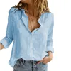 여성용 블라우스 스프링 가을 탑 레저 흰색 셔츠 버튼 V 목 카디건 탑 느슨한 긴 소매 대형 셔츠 blusas t200803