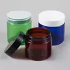 Klar plastrundor förvaringsburkar bred mun plastbehållare burkar med skruvade lock för förvaringsvätska och fasta produkter