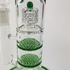 Straight Tube Glass Bong Double Green Honeycomb Dab Rig Birdcage Perc Water Pipes Oil Rigs Glass Bongs for Smoking with Bowl