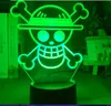 애니메이션 원 조각 로고 어린이 야간 조명 LED 터치 센서 아동 침실 장식을위한 다채로운 야간 조명 멋진 책상 3D 램프 선물