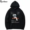 2020 Hip Hop Harajuku Streetwear Hoodie Astronaut Tryckt Mens Pullover Cotton Fleece Hooded Winter Black Sweatshirt