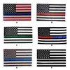 6Types 90 * 150cm Blueline USA Polizei Flaggen 3x5 Fuß Thin Blue Line USA Flagge Schwarz, Weiß und Blau amerikanische Flagge mit Messingösen SN4460