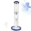 Straight Tube Glass Bongs Hookahs 10.8Inch Blue Heady Double Matrix Birdcage Perc Dab Rig with Bowl for Smoking