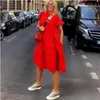 Pure kleur zomerjurk boho o hals vrouwen elegante jurk ruche vestidos 2020
