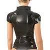 12 Colors PVC Short Sleeve Slim Top Women Bodycon Zipper Front Top Punk Gothic Stand Collar T-shirt Wet Look Club Party Costume