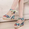 Sandales été plage Boho Floral Wedge femmes bride à la cheville plate-forme gladiateur chaussures femme talons hauts Sandalias Mujer 2021