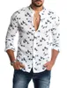 Men's Casual Shirts Bird Printed Linen Shirt For Women Stand Collar Short Sleeve Summer White Male Blouse 2021 Mens Clothing