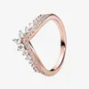 Rose Gold Plated Princess Wishbone Ring Kvinnor Flickor Bröllop Smycken För Pandora Sterling Silver CZ Diamant Ringar med Original Box