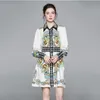 활주로 드레스 2020 봄 랜턴 슬리브 우아한 셔츠 드레스 여성 고품질 디자이너 인쇄 빈티지 드레스 A-Line Robe Femme