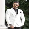 2-częściowy (biały płaszcz + czarny spodnie) Ślub Smokciany Party Fit Formalne Business Double Breasted Men Suitts Pearted Lapel Blazer Garnitur