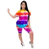 tracksuits Spot 2021 European-style spring and summer fashion casual short-sleeved round neck rainbow tie-dye suit support mixed batch