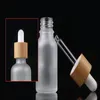 10ml 15ml 20ml 30ml Frosted Clear Glass Dropper Bottle with Bamboo Lid Cap Essential Oil Glass Bottle Frosted Green EEA1817