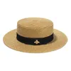 Chapeau tissé à larges bords en métal doré, casquette de paille large à la mode, visière plate pour parents et enfants, chapeau de paille tissé de styliste caps7966150