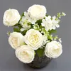 Fausse pivoine ronde (9 têtes/bouquet), camélia de Simulation de longueur de 17.72 pouces pour fleurs artificielles décoratives de mariage à domicile