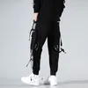 أزياء الرجال شرائط كتلة اللون الأسود جيب البضائع السراويل 2020 ركض Harajuku Sweatpant الهيب هوب بنطلون الرجال Sweatpants