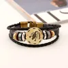 12 constell leather bracelet Bronze coin horoscope sign multilayer wrap bracelets for women mens bangle cuff hip hop jewelry