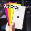 Florescent Glitter Light Square Handyhülle für iPhone SE 2020 11 Pro X XR XS Max 7 8 Plus Einfache klare Candy Color Soft Cover