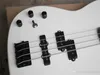 Guitare basse électrique blanche à 4 cordes avec touche en palissandre, matériel noir, manche noir, offre personnalisée