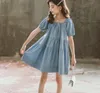 Meninas vestido de verão 2020 nova e simples de verão saia infantil arco estilo ocidental criança grande vestido de princesa WY1455