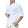 2024 Hot Mens Cotton Linen Henley Shirt 3/4 Sleeve Casual Breathable Shirts Fashion Summer Beach Tops Fashion Brand Clothes