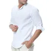 2020 Hot Heren Katoen Linnen Henley Shirt 3/4 Mouw Shirt Casual Ademende Shirts Mode Zomer Strand Tops