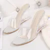 Sandalias de diseñador cuñas extrañas transparentes para mujer, zapatillas de tacón alto de Pvc transparente con punta abierta, Sandalias de gladiador de cristal Y933