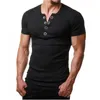 Henley T-shirt Men Fashion Summer V Neck Col à manches courtes T-shirt Homme Casual Slim Fit Metal Button Design Mens Tshirts xxl8876107