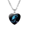 Douze constellations collier verre coeur forme zodiaque pendentifs collier hip hop bijoux