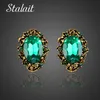 Fashion Wedding Accessories Antique Bronze Vintage Green Big Stone Crystal Rhinestone Stud Earrings For Women Jewelry