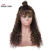 Ishow Brazilian 427 Ombre Deep Wave Human Hair Wigs with Bangs Peruvian Deep Curly None Lace Wigs Indian Malaysian for Black Wome5198407