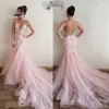 2020 Roze Lange Mermaid Prom Jurken Robe de Soiree Applicaties Formele Avondjurk Abendkleureider Elegante Diepe V-hals Backless Partyjurken