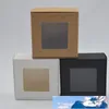 30st 4 storlekar kraftpapper lådor brun liten presentförpackning med fönster vit / svart handgjord tvål box fest nuvarande packning