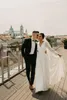 Chiffon Boho Modest Wedding Dresses With Long Sleeves A-line Sweep Train V Neck Bohemian Informal Bridal Gowns LDS Wedding Gowns Robe