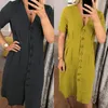 Casual klänningar zanzea kvinnor v neck knappar ner klänning sommar ärmlös bomull linne sundress sarafans vestido fest tankar