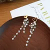 S925 silver nål hjärta örhängen långa tofs kristall pärla smycken kvinnlig koreanska temperament vit örat pärlor